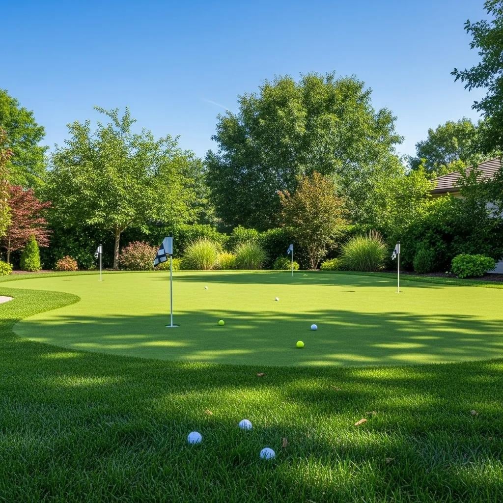 Putting green installation, backyard