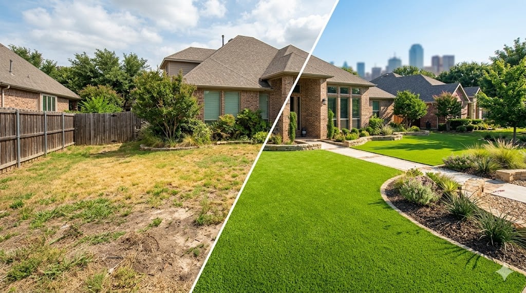 Residential landscaping with artificial turf, United States