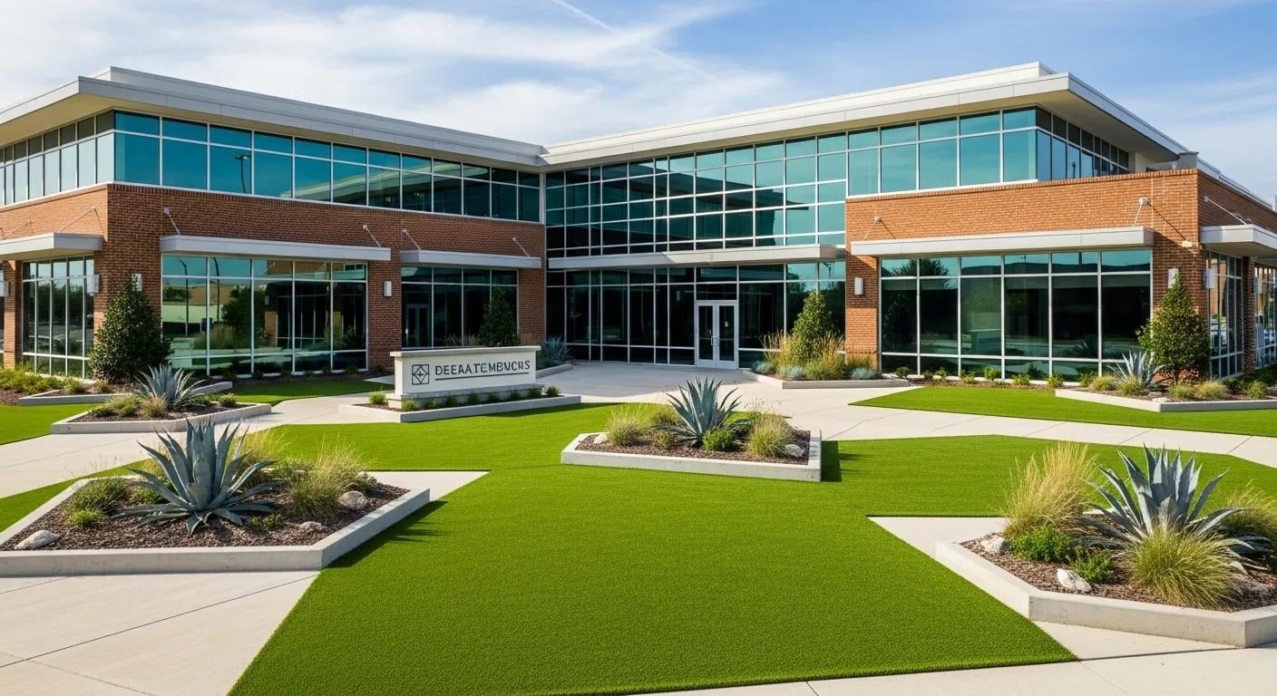 Commercial property with synthetic grass, United States