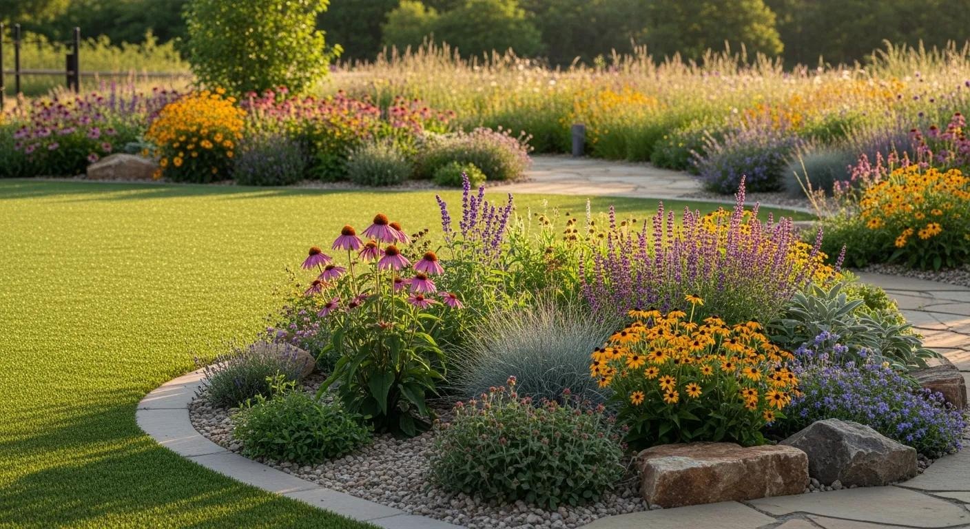 Native landscaping with artificial turf, United States